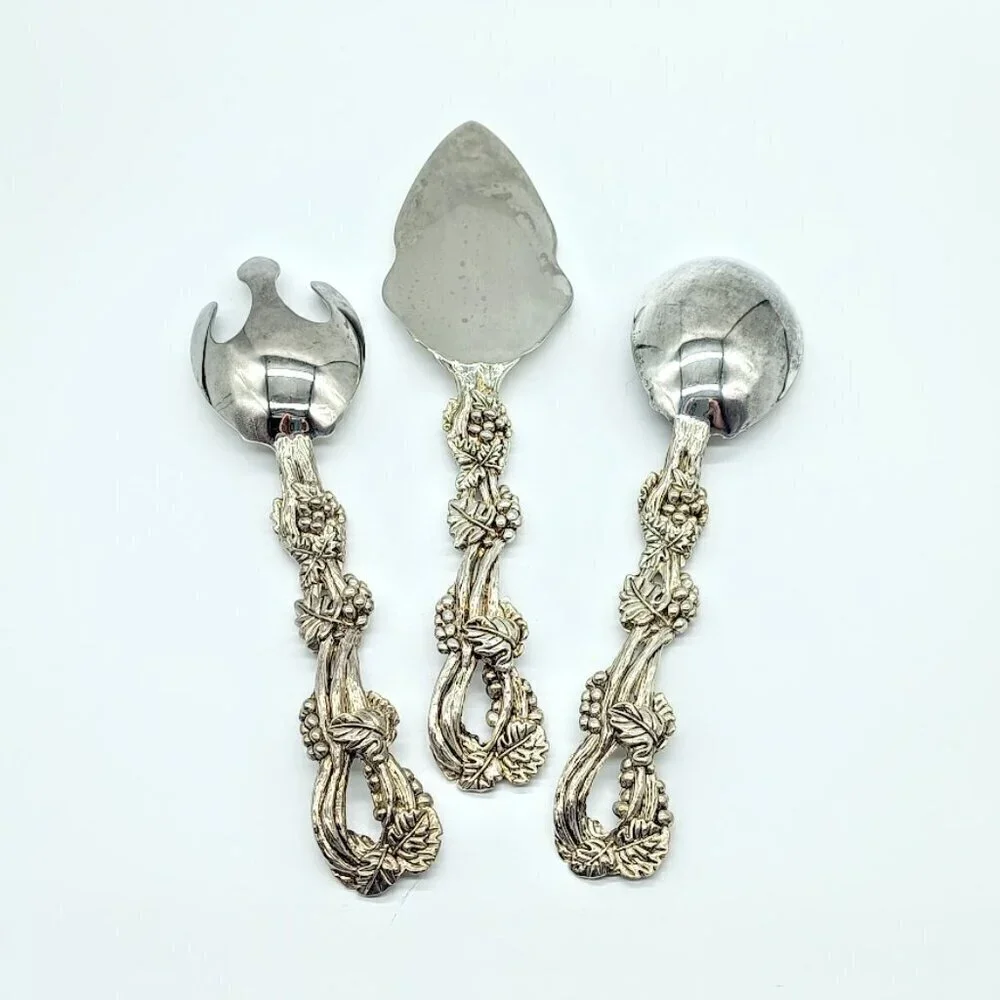 Vintage Godinger Silverplate Grapes Leaves 3-Piece Serving Set